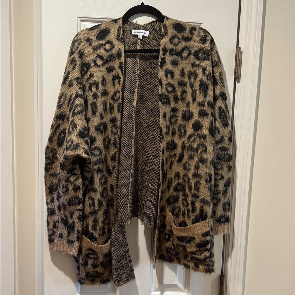 Macaron Leopard Print Open Front Cardigan – Size Small